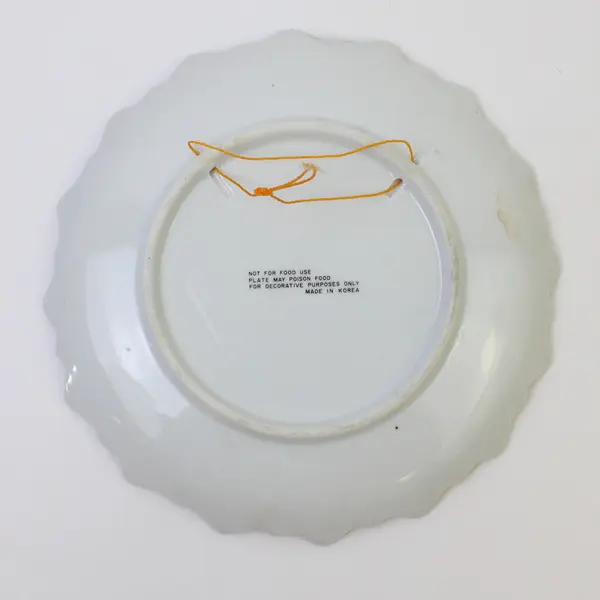 Vintage White Ceramic Happy Anniversary Plate Wedding Bells Scalloped Edge