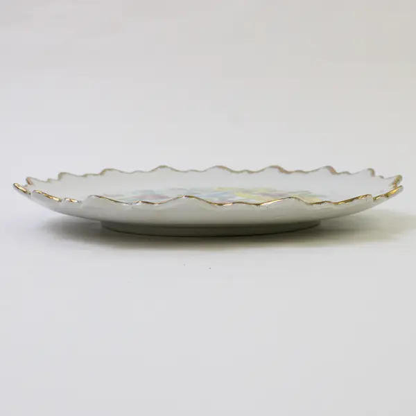 Vintage White Ceramic Happy Anniversary Plate Wedding Bells Scalloped Edge