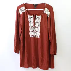 Style & Co. Burnt Orange 3/4-Sleeve Crochet Detail Top Women's XXL