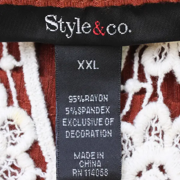 Style & Co. Burnt Orange 3/4-Sleeve Crochet Detail Top Women's XXL