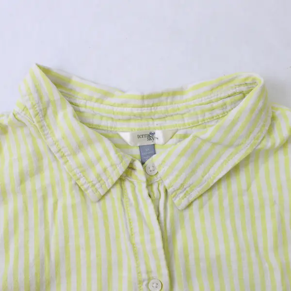 Terra & Sky Yellow and White Striped Sleeveless Button-Up Shirt Women's 3X