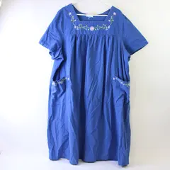 Blair Floral Embroidered Blue Square-Neck Short-Sleeved Midi Dress Women's XL