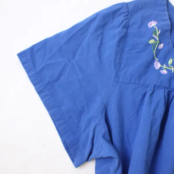 Blair Floral Embroidered Blue Square-Neck Short-Sleeved Midi Dress Women's XL
