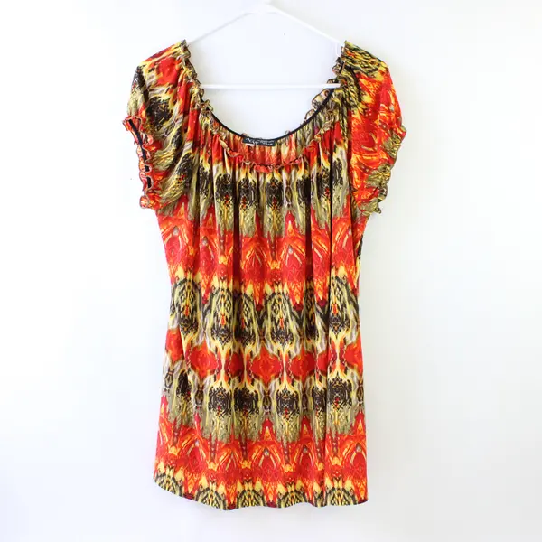 American City Wear Orange and Yellow Short-Sleeved Blouse Women's 3X