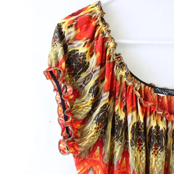 American City Wear Orange and Yellow Short-Sleeved Blouse Women's 3X