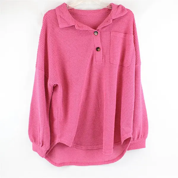 Unbranded Solid Pink Knit Sheer Long Sleeve Collared Top Women's Size Large