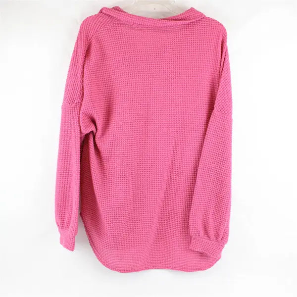 Unbranded Solid Pink Knit Sheer Long Sleeve Collared Top Women's Size Large
