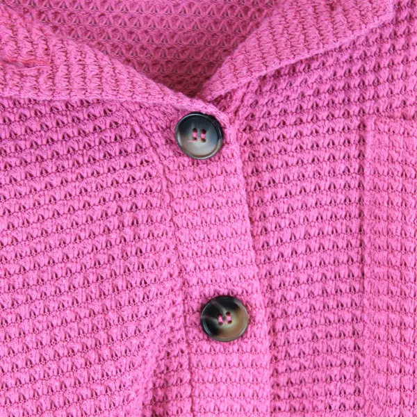 Unbranded Solid Pink Knit Sheer Long Sleeve Collared Top Women's Size Large