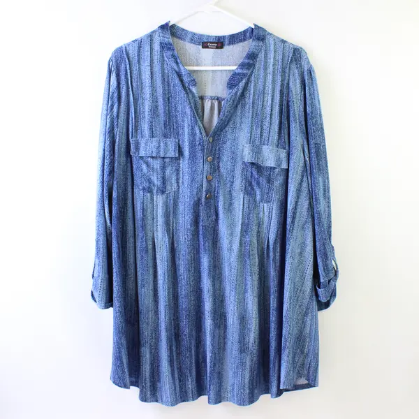 Cocomo Blue Roll-Tab Sleeve Top Women's 3X