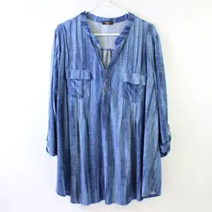 Cocomo Blue Roll-Tab Sleeve Top Women's 3X