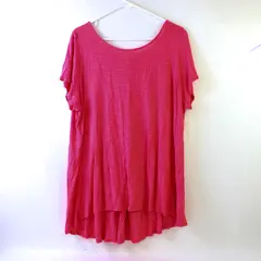 Cable & Gauge Pink Boat Neck Short-Sleeved Top Button Detail Women's 2X