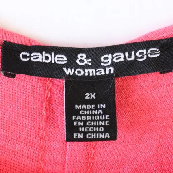 Cable & Gauge Pink Boat Neck Short-Sleeved Top Button Detail Women's 2X