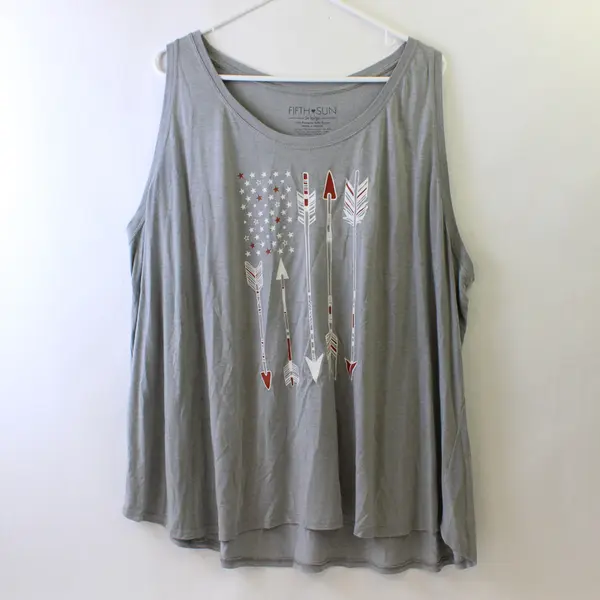 Fifth Sun American Flag Arrow Graphic Gray Tank Top Women's 3X