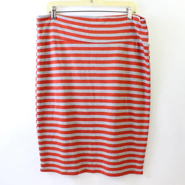 Lularoe Gray and Orange Striped Midi Pencil Skirt Women's XL