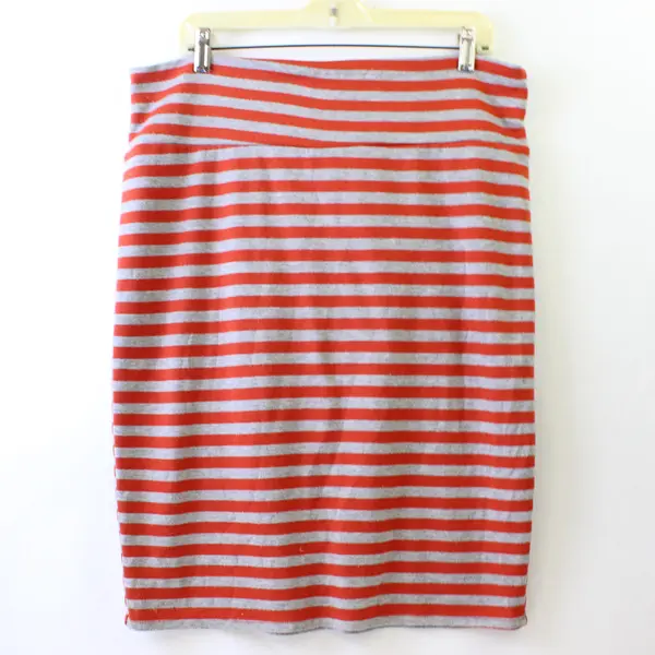 Lularoe Gray and Orange Striped Midi Pencil Skirt Women's XL