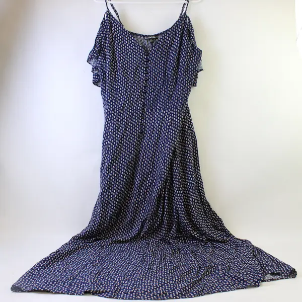 NWT Candalite Floral Pattern Navy Blue Cold Shoulder Maxi Dress Women's 2X