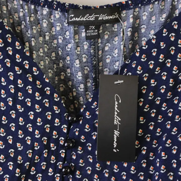 NWT Candalite Floral Pattern Navy Blue Cold Shoulder Maxi Dress Women's 2X