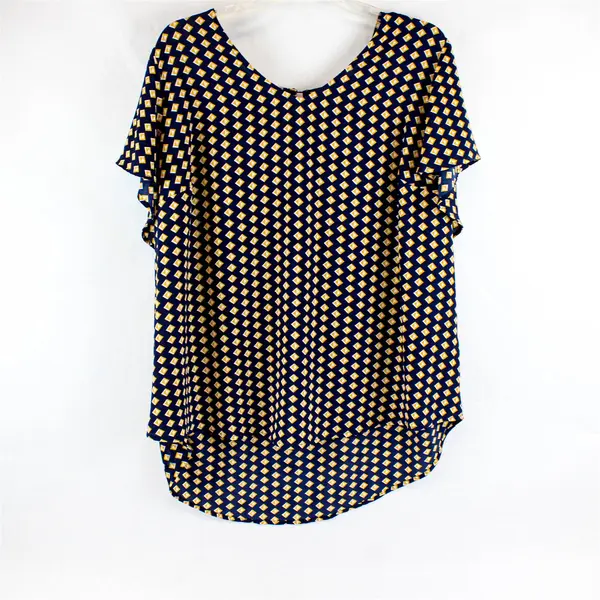Hawthorn Blue/Orange Geometric Short Sleeve Blouse 100% Polyester Women's Sz XXL
