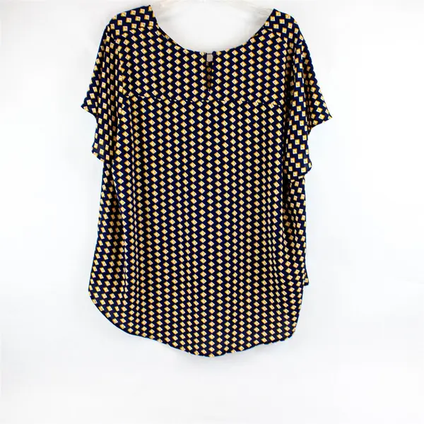 Hawthorn Blue/Orange Geometric Short Sleeve Blouse 100% Polyester Women's Sz XXL