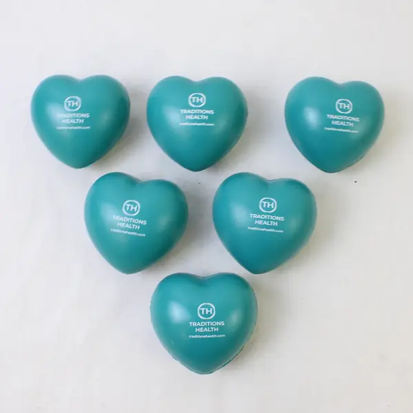 Lot of 6 Rubber Heart-Shaped Stress Reliever Balls, Aqua Blue 
