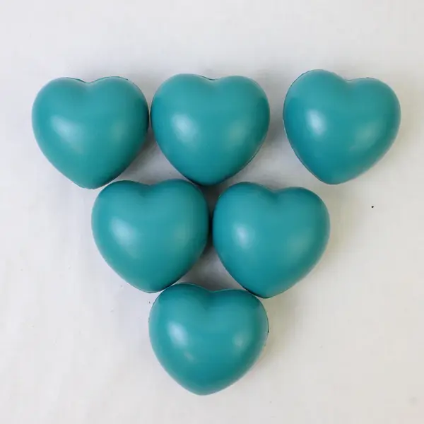 Lot of 6 Rubber Heart-Shaped Stress Reliever Balls, Aqua Blue 