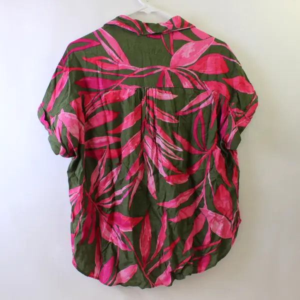 Time and Tru Green and Pink Tropical Leaf Print Women's Large 12-14