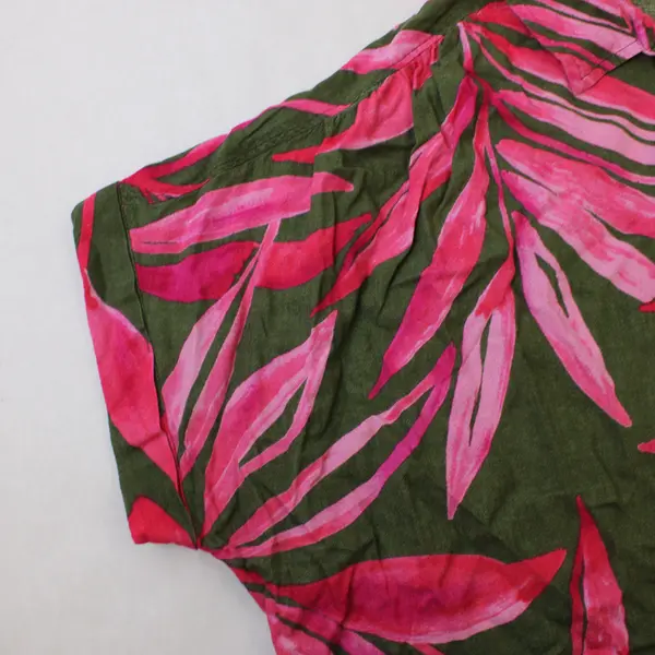Time and Tru Green and Pink Tropical Leaf Print Women's Large 12-14