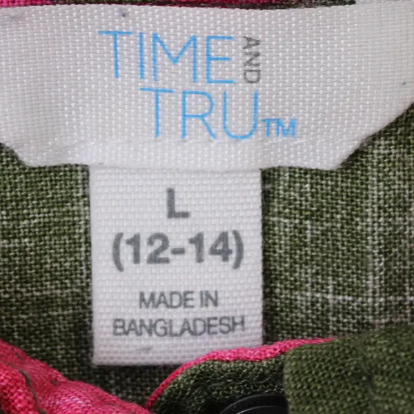 Time and Tru Green and Pink Tropical Leaf Print Women's Large 12-14