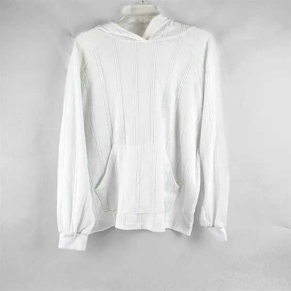 Unbranded Solid White Knit Hooded Sweater W/ Kangaroo Pocket Women's Size 1XL