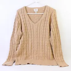 St. John's Bay Beige V-Neck Cable Knit Sweater Women's XXL