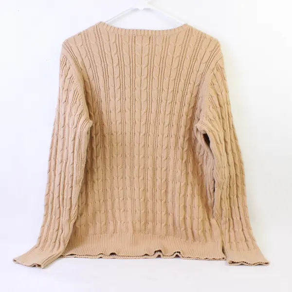 St. John's Bay Beige V-Neck Cable Knit Sweater Women's XXL