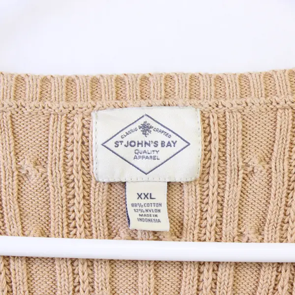 St. John's Bay Beige V-Neck Cable Knit Sweater Women's XXL