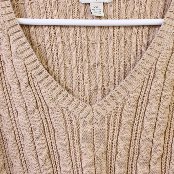 St. John's Bay Beige V-Neck Cable Knit Sweater Women's XXL
