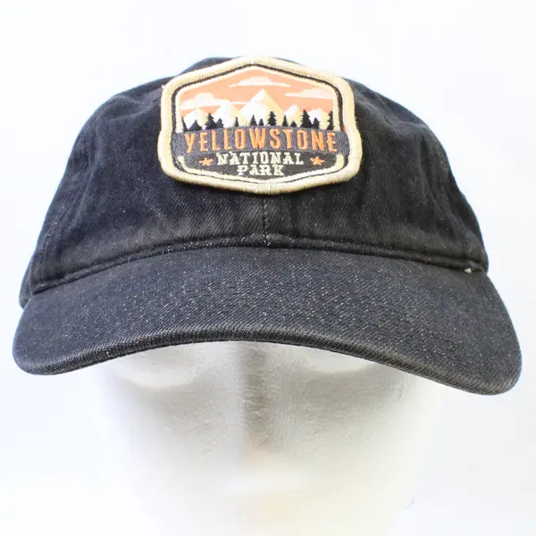 Yellowstone National Park Adult Adjustable Black Denim Dad Cap Relaxed w/Patch