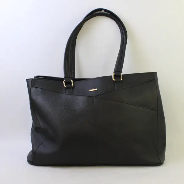 LOVEVOOK Black Purse Faux Leather Tote Bag w/Padded Laptop Compartment