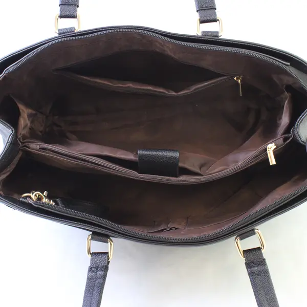 LOVEVOOK Black Purse Faux Leather Tote Bag w/Padded Laptop Compartment