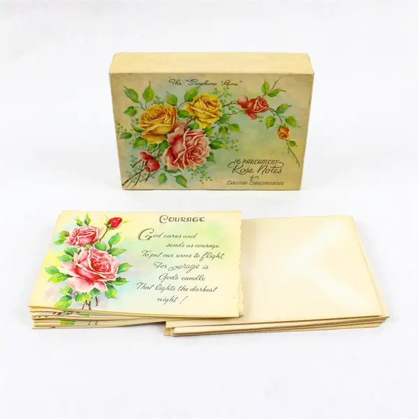 Set of 10 Vintage Sunshine Line Floral Rose Religious Notecards