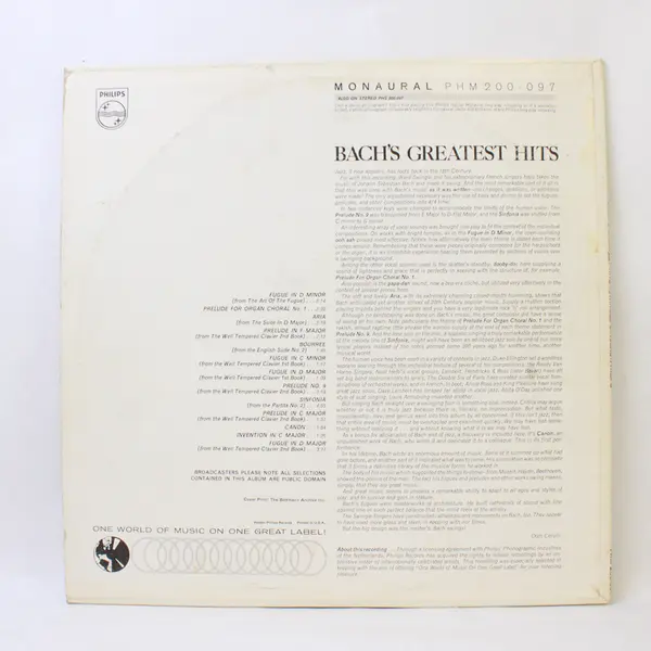 Bach's Greatest Hits Jazz Vocal Treatment 12" Vinyl Record