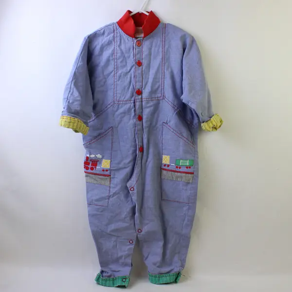 Vintage Train-Themed Applique Coveralls Baby's Size 24M Flawed