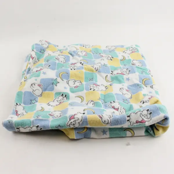 VTG Blank-A-Roo Sheep and Bunny Print Flannel Swaddling Receiving Blanket Flawed