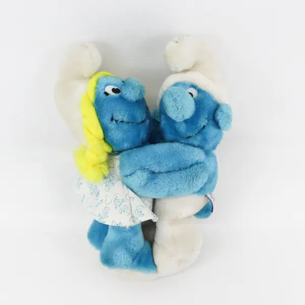 1982 Wallace Berrie Peyo Smurfette and Smurf Hugging Plush