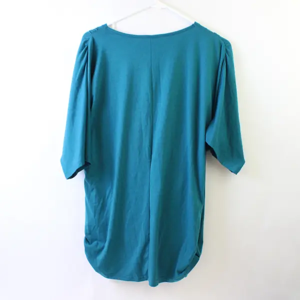 In'Voland Teal Blue Plunge Cowl Neck Short-Sleeved Top Women's 16W