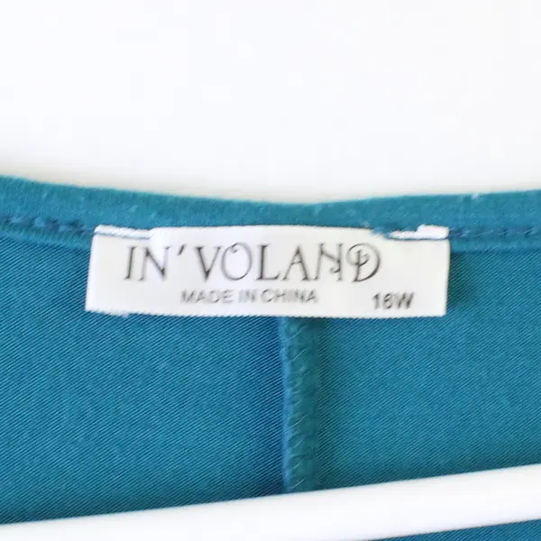 In'Voland Teal Blue Plunge Cowl Neck Short-Sleeved Top Women's 16W