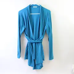 Acevog Blue Long-Sleeved Wrap Cardigan Women's Large