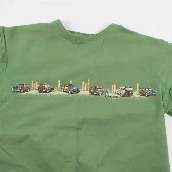 No Bad Days Car Printed Green Short Sleeve T-Shirt 100% Cotton Men's Size XL
