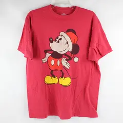Disney Mickey Mouse W/ Christmas Hat Printed Red Short Sleeve T-Shirt Men's XL