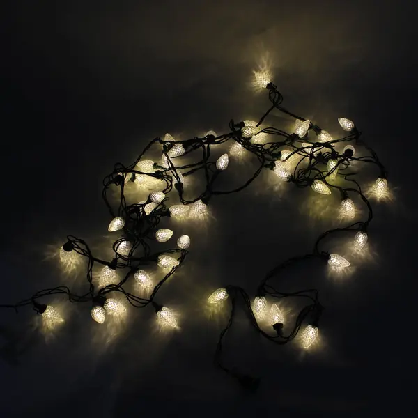 White Faceted LED Christmas String Lights Green Cord 18ft Tested Works