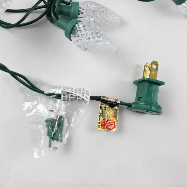 White Faceted LED Christmas String Lights Green Cord 18ft Tested Works