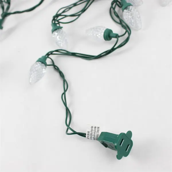 White Faceted LED Christmas String Lights Green Cord 18ft Tested Works