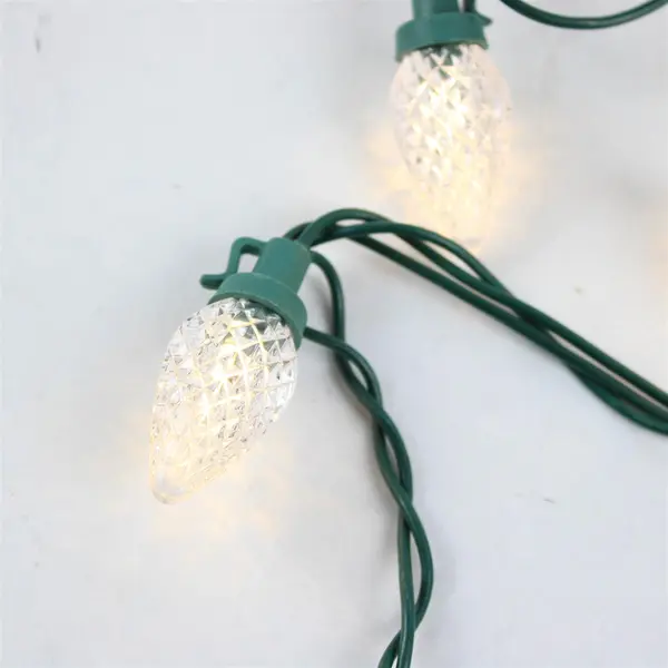 White Faceted LED Christmas String Lights Green Cord 18ft Tested Works